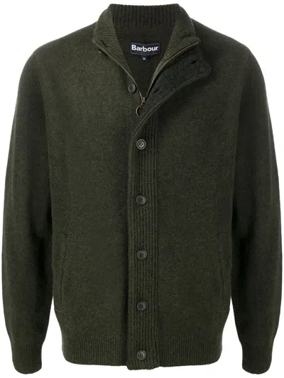 BARBOUR BARBOUR SEAWEED GREEN BUTTON-FRONT KNIT SWEATER WITH RIBBED DETAILING