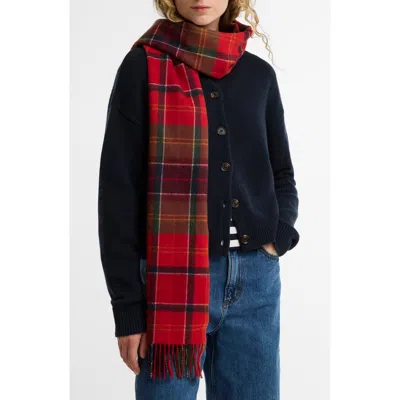 Barbour Serena Tartan Lambswool Scarf In Red