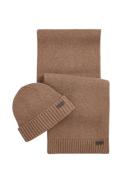 Barbour Set Scarf And Hat Man Wool  2mmgs0047 Sandstone In Brown