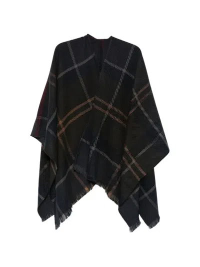 Barbour Shadow Classic Tartan Fringed Poncho In Multi