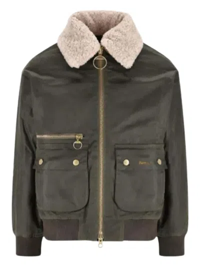 Barbour Shearling-collar Pocket Jacket In Green