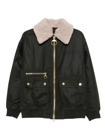 Barbour Shearling-collar Zip-up Jacket In Green