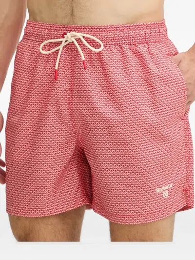 Barbour Shell Geometric-print Drawstring Swim Shorts In Pink