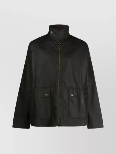 Barbour Short High Neck Waxed Jacket In Black