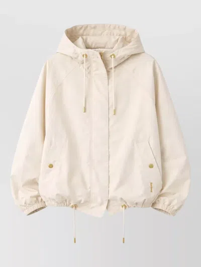 Barbour Short Hooded Jacket Drawstring Hem Pockets In Gold