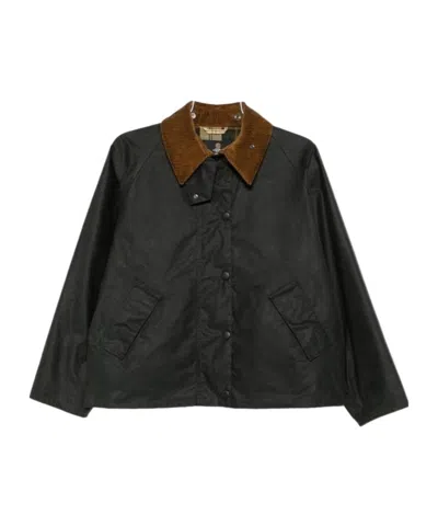 Barbour Short Waxed Jacket With Corduroy Collar In Black