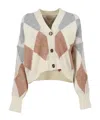 Barbour Diamond-pattern Wool-blend Cardigan In Multi