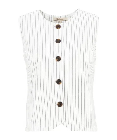 Barbour Single-breasted Vest In White/dark Navy Blue