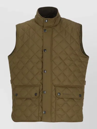 Barbour Sleeveless Quilted Jacket High Neck Pockets In Brown