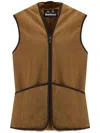Barbour Sleeveless Tailored Jacket With Textured Fabric And Contrasting Trim In Brown
