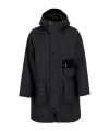 Barbour Long Hooded Jacket Flap Pockets In Black