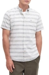 BARBOUR SOMERBY TAILORED FIT STRIPE SHORT SLEEVE LINEN & COTTON BUTTON-DOWN SHIRT