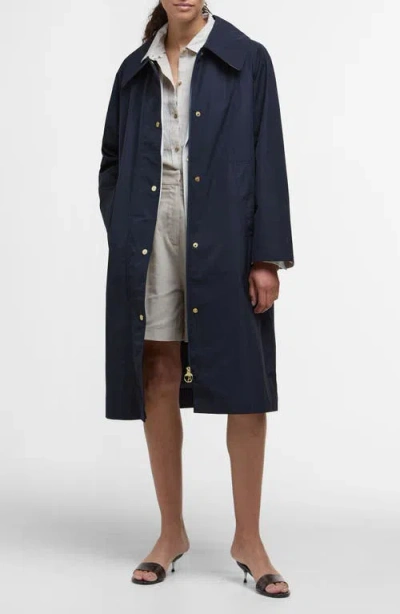 Barbour Sonnet Showerproof Raincoat In Dark Navy/safari Dresstartan