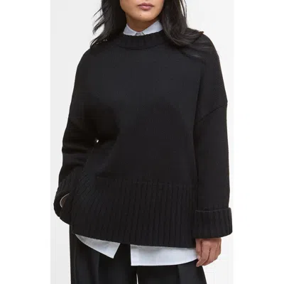 Barbour Sophia Cotton & Wool Blend Tunic Sweater In Black