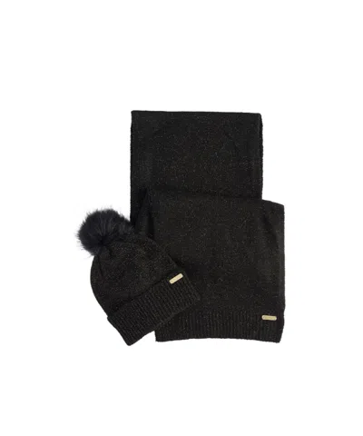 Barbour Sparkling Hat And Scarf Gift Set In Black