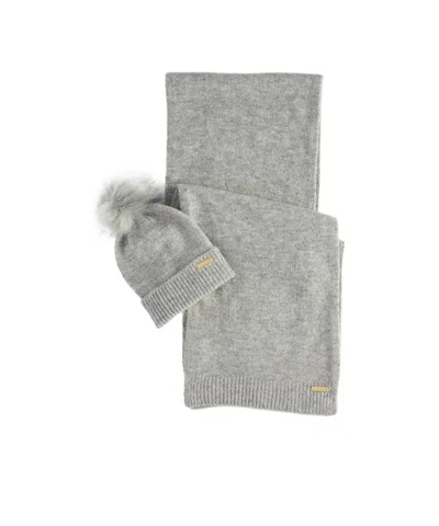 Barbour Sparkling Hat And Scarf Gift Set In Grey