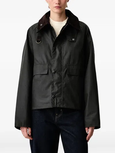 Barbour Spey Corduroy-collar Waxed Jacket In Green