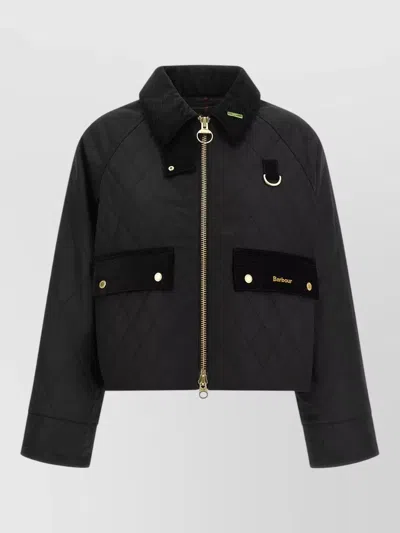 Barbour Spey Icons Quilted Cropped Casual Jacket In Black