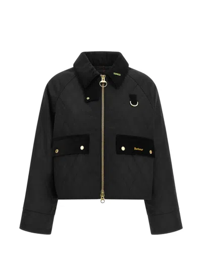 Barbour Diamond Quilted Cord Collar Cropped Jacket In Black