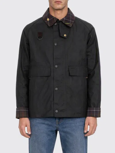 Barbour Spey Waxed Cotton Jacket With Corduroy Collar And Flap Pockets In Green