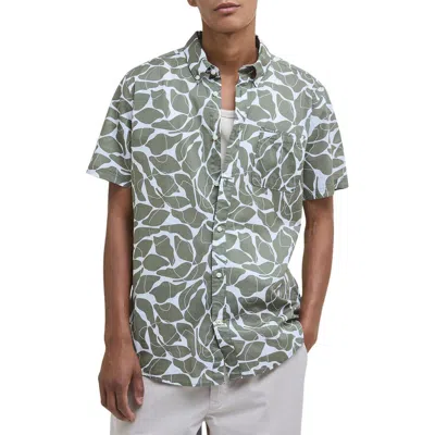 Barbour Spillroad Leaf Print Short Sleeve Cotton Button-down Shirt In Green