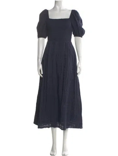 Pre-owned Barbour Square Neckline Long Dress In Blue
