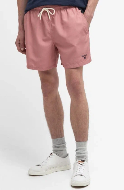 Barbour Staple Logo Mens 5 Swim Shorts In Pink Clay