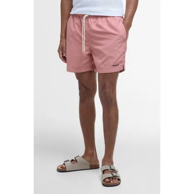 Barbour Staple Logo Swim Trunks In Pink Clay