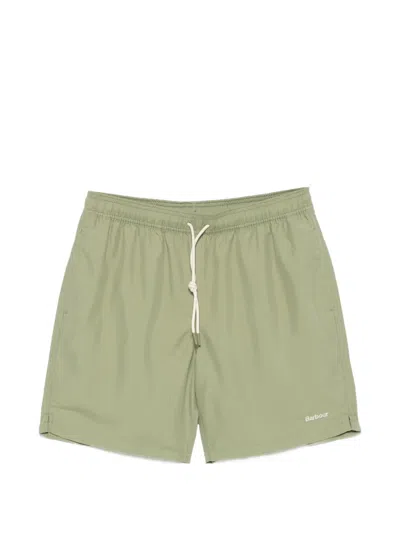 Barbour Staple Logo-embroidered Drawstring Swim Shorts In Green