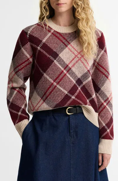 Barbour Stevie Tartan Wool Blend Sweater In Burgundy