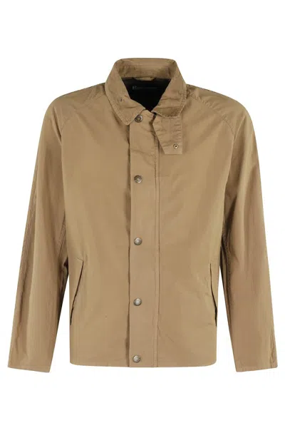 Barbour Stone-colored Garment-dyed Casual Jacket With Corduroy Collar In Brown