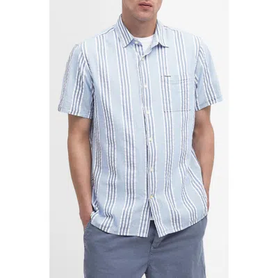 Barbour Stonebay Stripe Short Sleeve Cotton Seersucker Button-up Shirt In Blue