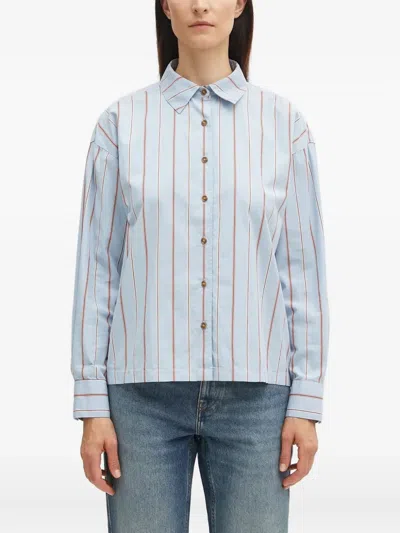 Barbour Striped Buttoned Top In Blue
