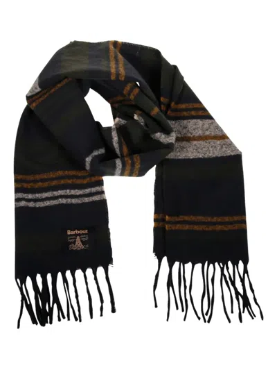 Barbour Striped Fringed Scarf In Black
