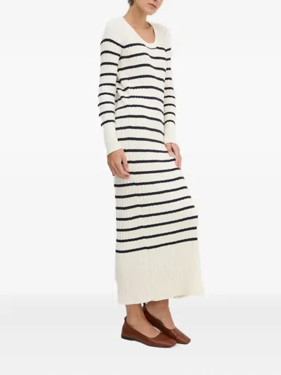 Barbour Striped Knitted Midi Dress In White