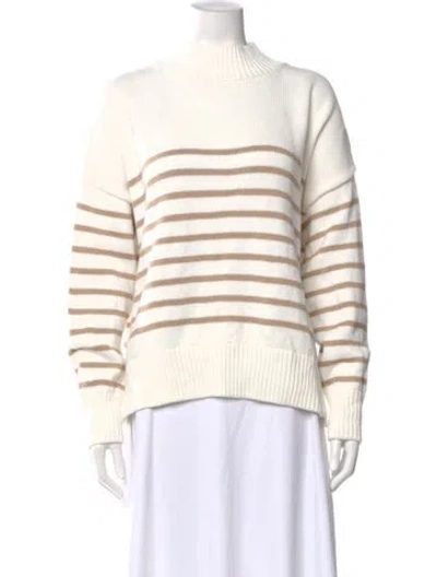 Pre-owned Barbour Striped Mock Neck Sweater In White