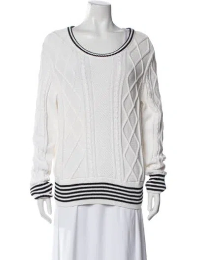 Pre-owned Barbour Striped Scoop Neck Sweater In White