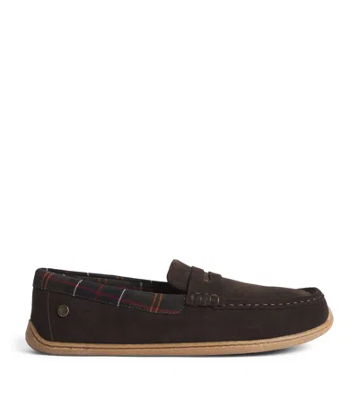 Barbour Suede Albert Slippers In Brown