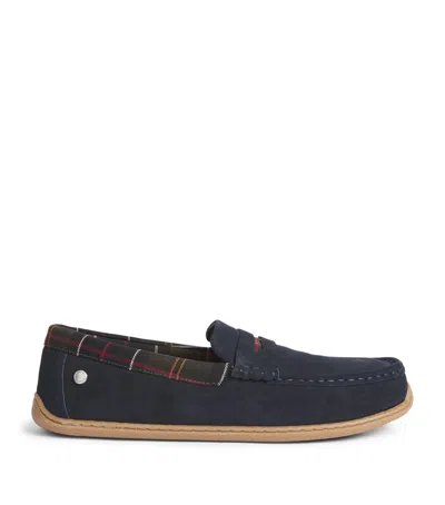 Barbour Suede Albert Slippers In Navy