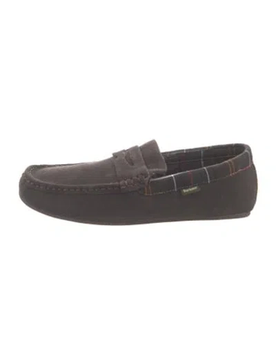 Pre-owned Barbour Suede Plaid Print Slippers In Brown