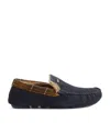 Barbour Monty Faux-fur Lined Suede Tartan Moccasins In Navy