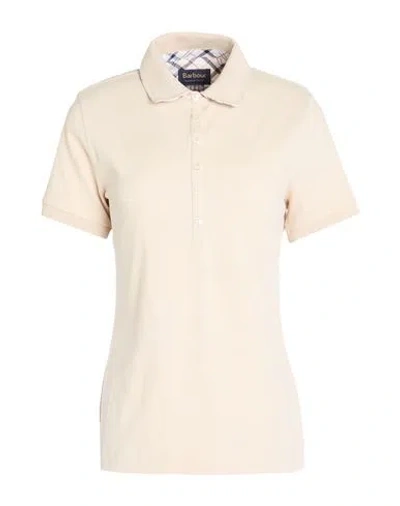 Barbour Summer Tartan Woman Polo Shirt Beige Size 12 Cotton, Elastane In Sand