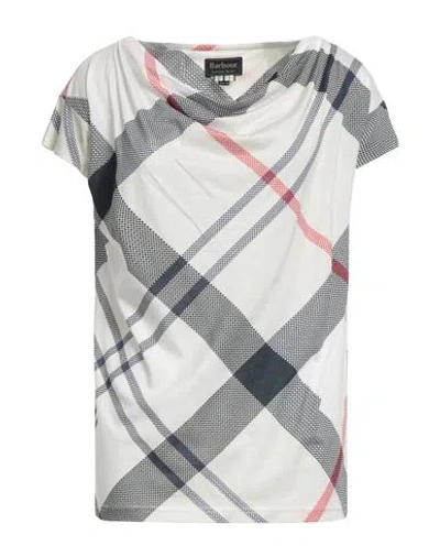 Barbour Summer Tartan Woman T-shirt White Size 4 Lyocell, Cotton In Gray