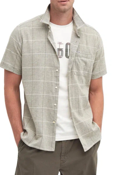 Barbour Swaledale Printed Short Sleeve Button Front Shirt In Olive