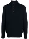 Barbour Navy Blue Wool Knit Sweater With Button Placket And Stand-up Collar In Blue