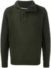 Barbour Forest Green Wool Knit Sweater With Ribbed Detailing And Button Accents In Green