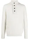 Barbour Pearl Grey Wool Ribbed Knit Sweater With Mock Neck And Button Placket In White