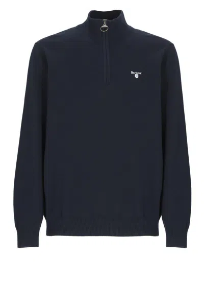 Barbour Zip Crewneck Sweater Ribbed Trims In Black