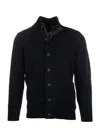 Barbour Navy Wool Zip-through Sweater With High Neck And Elbow Patches In Black