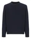 Barbour Crewneck Wool Sweater With Long Sleeves And Ribbed Trims In Blue